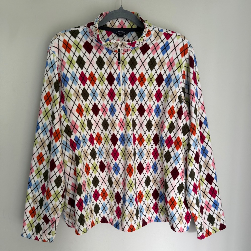 Lands' End Quarter Zip Fleece Colorful Argile Print Thermacheck Size 18/20 XXL